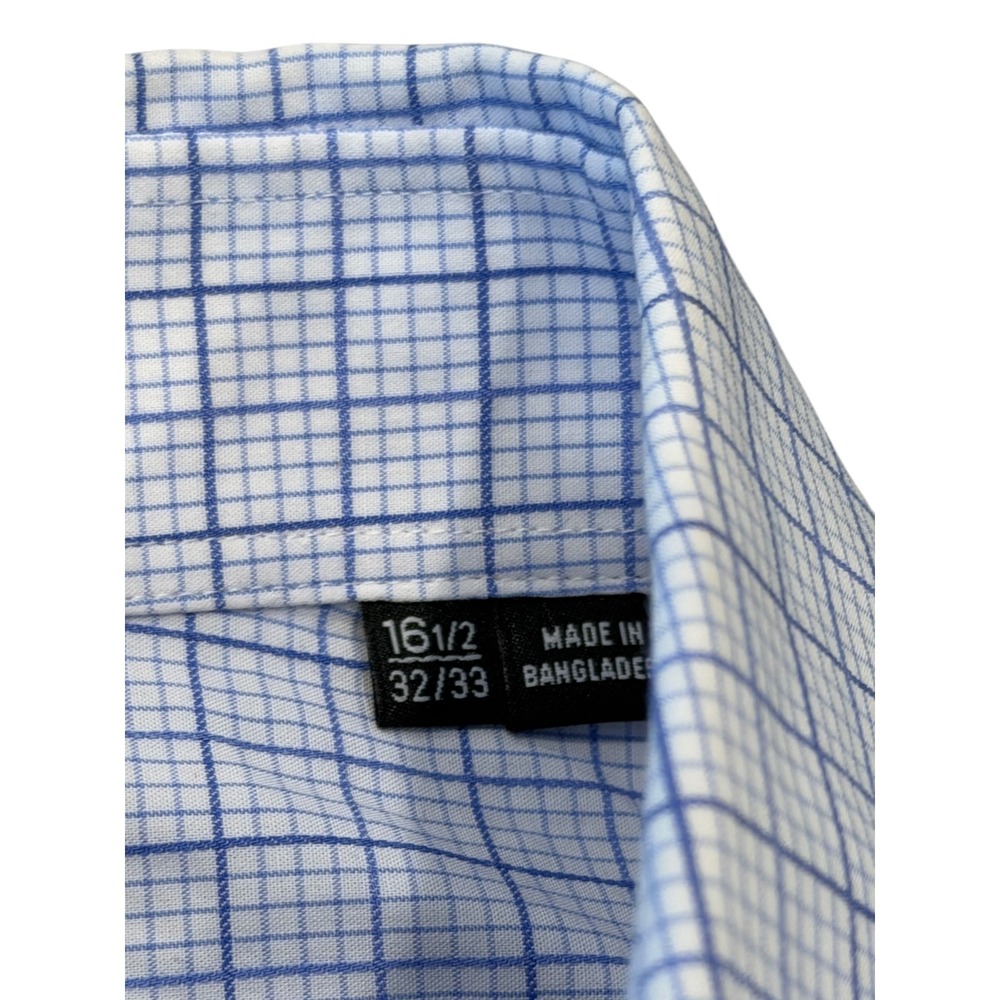 Hugo Boss Dress Shirt Mens 16.5 32/33 Blue White Sharp Fit Graph Check Button Up - Picture 4 of 8